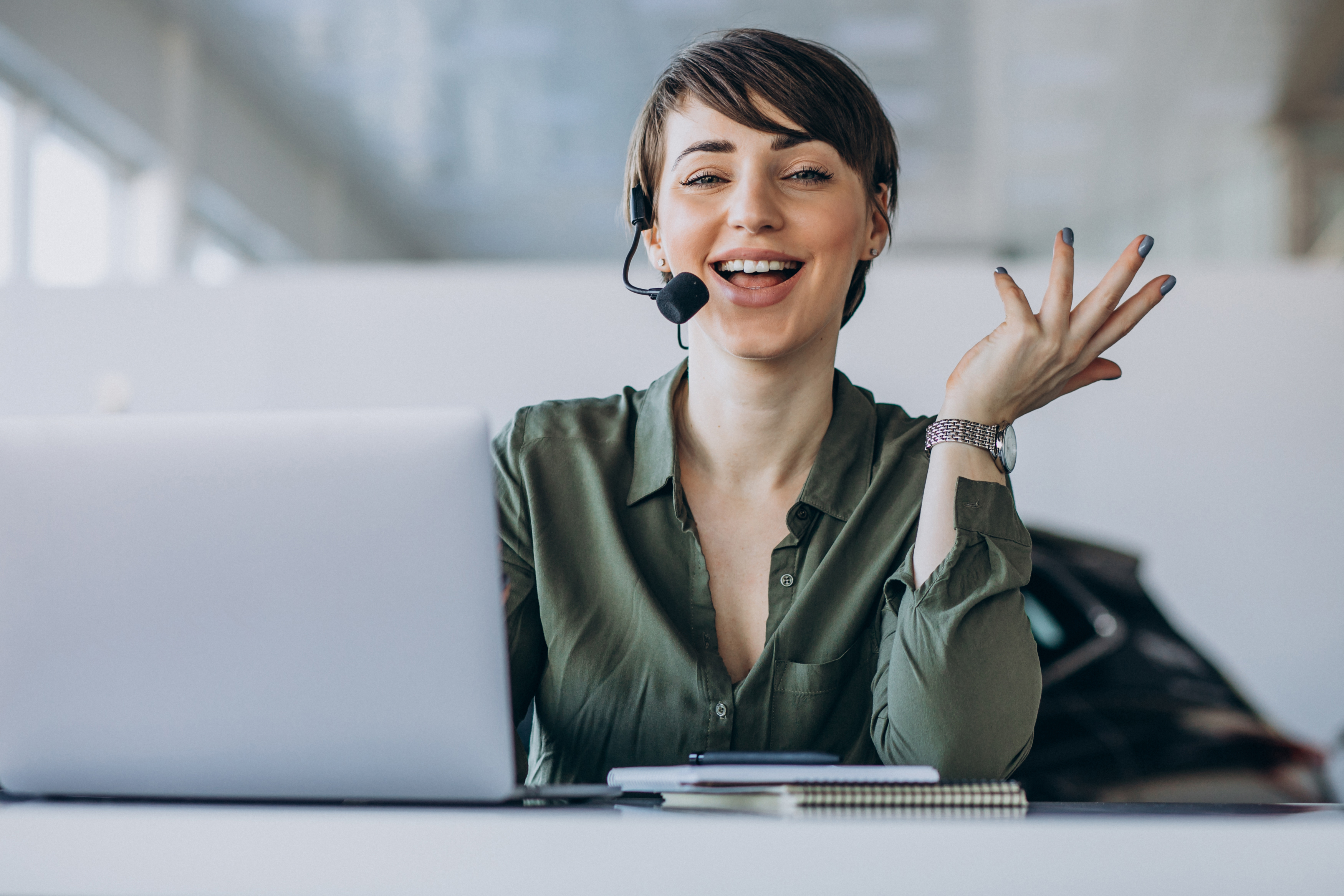 Call centre agent speaking with a customer